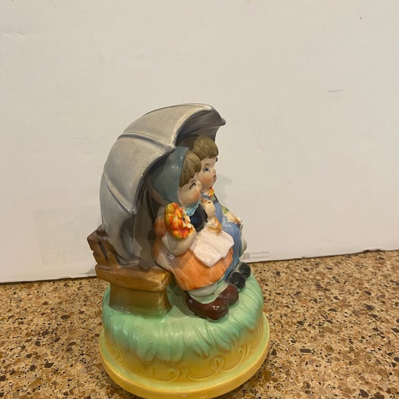 Vintage Rotating Music Box Himark Japan Rotating Kids with/ Umbrella On Bench - Picture 7 of 12